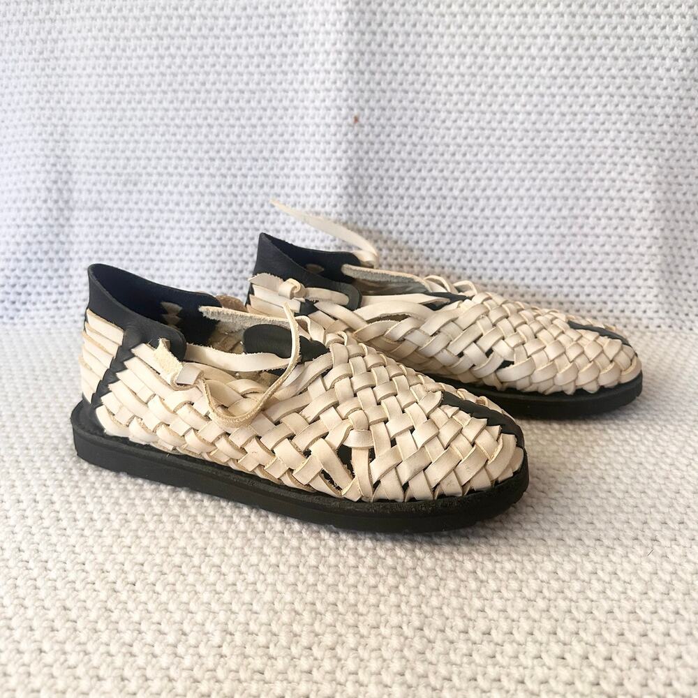 Brand X Black White Woven Leather Huaraches Boot v3 Sandals 10 Handwoven Mexico